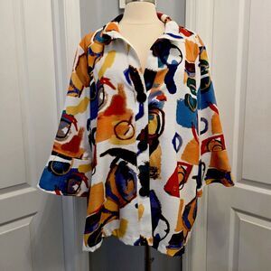 Ali Miles Abstract Swing Jacket Women’s XL Artsy Lagenlook Pockets Colorful Art
